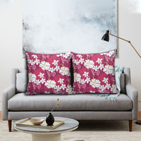 Pink Hawaiian Hibiscus Monstera Pillow Cover Grunge Stylized