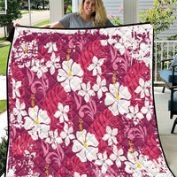 Pink Hawaiian Hibiscus Monstera Quilt Grunge Stylized