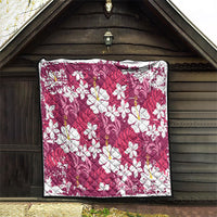 Pink Hawaiian Hibiscus Monstera Quilt Grunge Stylized