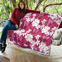 Pink Hawaiian Hibiscus Monstera Quilt Grunge Stylized