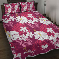 Pink Hawaiian Hibiscus Monstera Quilt Bed Set Grunge Stylized LT01 Pink - Polynesian Pride