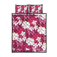 Pink Hawaiian Hibiscus Monstera Quilt Bed Set Grunge Stylized LT01 - Polynesian Pride