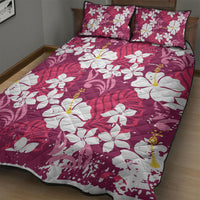 Pink Hawaiian Hibiscus Monstera Quilt Bed Set Grunge Stylized LT01 - Polynesian Pride