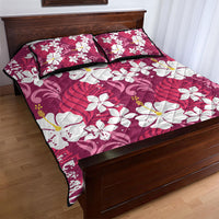 Pink Hawaiian Hibiscus Monstera Quilt Bed Set Grunge Stylized LT01 - Polynesian Pride