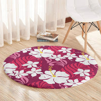 Pink Hawaiian Hibiscus Monstera Round Carpet Grunge Stylized