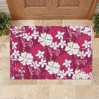 Pink Hawaiian Hibiscus Monstera Rubber Doormat Grunge Stylized