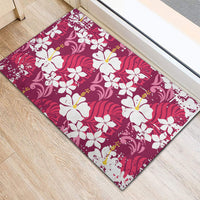 Pink Hawaiian Hibiscus Monstera Rubber Doormat Grunge Stylized