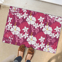 Pink Hawaiian Hibiscus Monstera Rubber Doormat Grunge Stylized