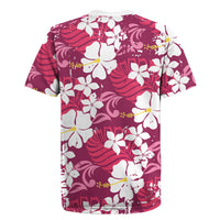 Pink Hawaiian Hibiscus Monstera Rugby Jersey Grunge Stylized