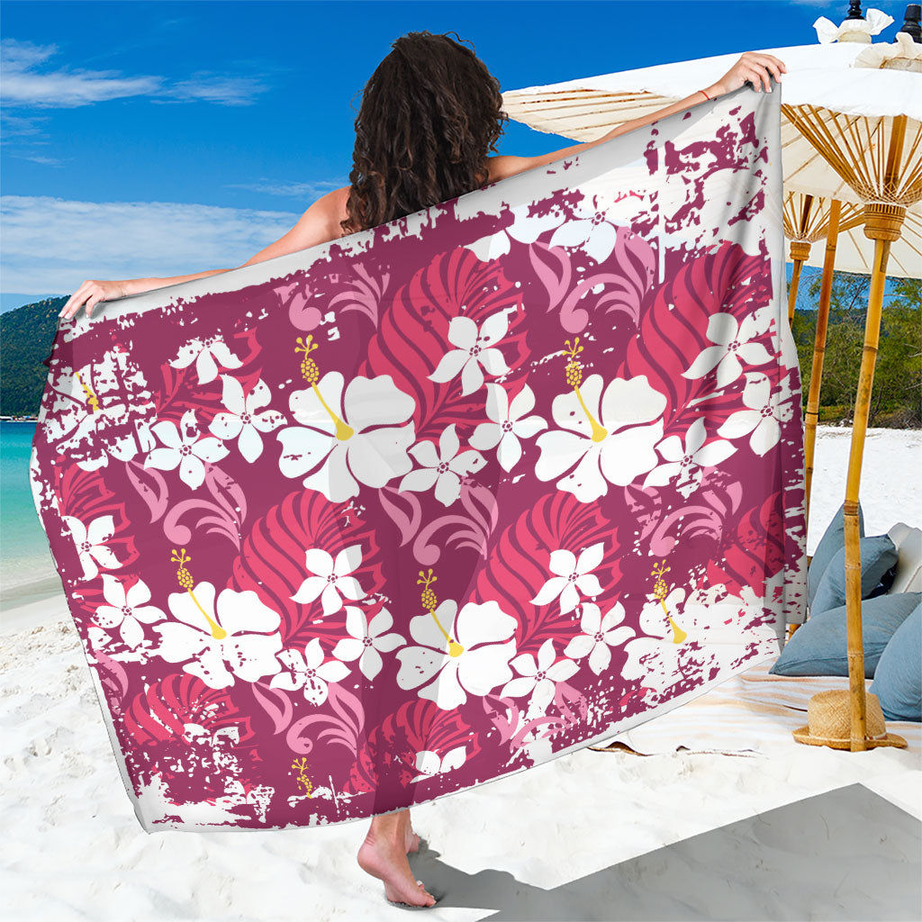 Pink Hawaiian Hibiscus Monstera Sarong Grunge Stylized LT01 One Size 44 x 66 inches Pink - Polynesian Pride