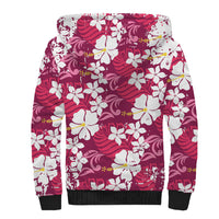 Pink Hawaiian Hibiscus Monstera Sherpa Hoodie Grunge Stylized