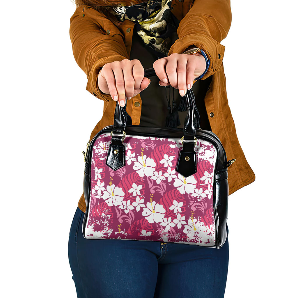 Pink Hawaiian Hibiscus Monstera Shoulder Handbag Grunge Stylized LT01 One Size Pink - Polynesian Pride