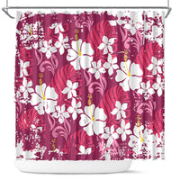 Pink Hawaiian Hibiscus Monstera Shower Curtain Grunge Stylized