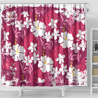 Pink Hawaiian Hibiscus Monstera Shower Curtain Grunge Stylized
