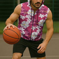 Pink Hawaiian Hibiscus Monstera Sleeveless Zip Hoodie Grunge Stylized