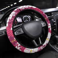 Pink Hawaiian Hibiscus Monstera Steering Wheel Cover Grunge Stylized