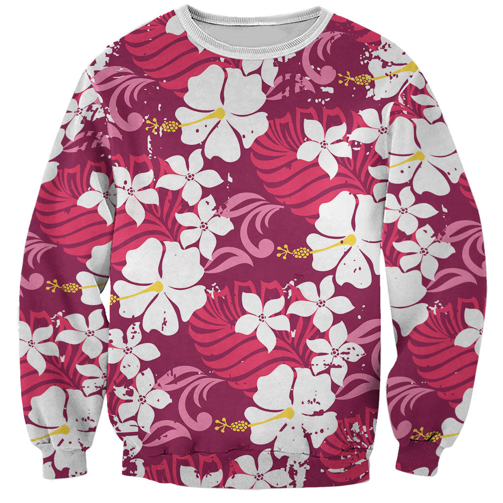 Pink Hawaiian Hibiscus Monstera Sweatshirt Grunge Stylized
