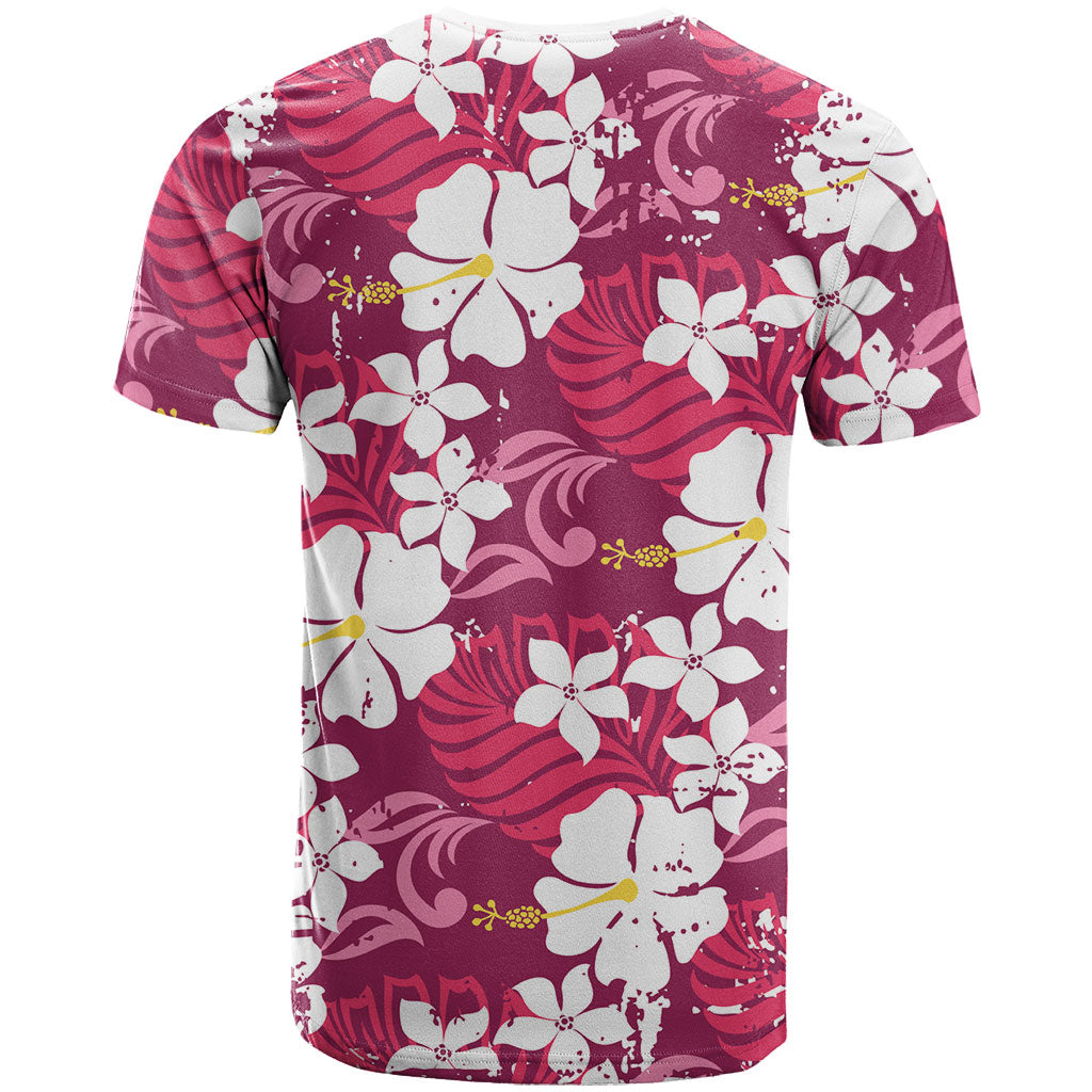 Pink Hawaiian Hibiscus Monstera T Shirt Grunge Stylized
