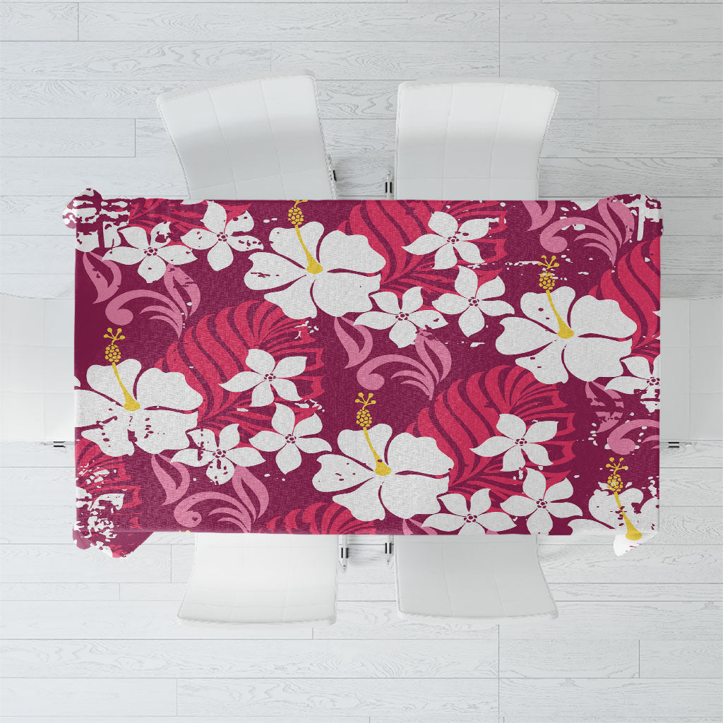 Pink Hawaiian Hibiscus Monstera Tablecloth Grunge Stylized LT01 Pink - Polynesian Pride