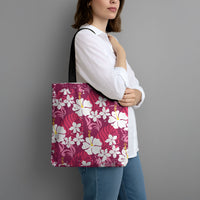 Pink Hawaiian Hibiscus Monstera Tote Bag Grunge Stylized