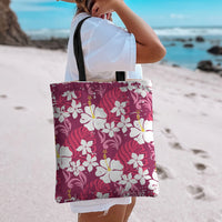 Pink Hawaiian Hibiscus Monstera Tote Bag Grunge Stylized