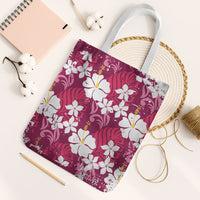 Pink Hawaiian Hibiscus Monstera Tote Bag Grunge Stylized