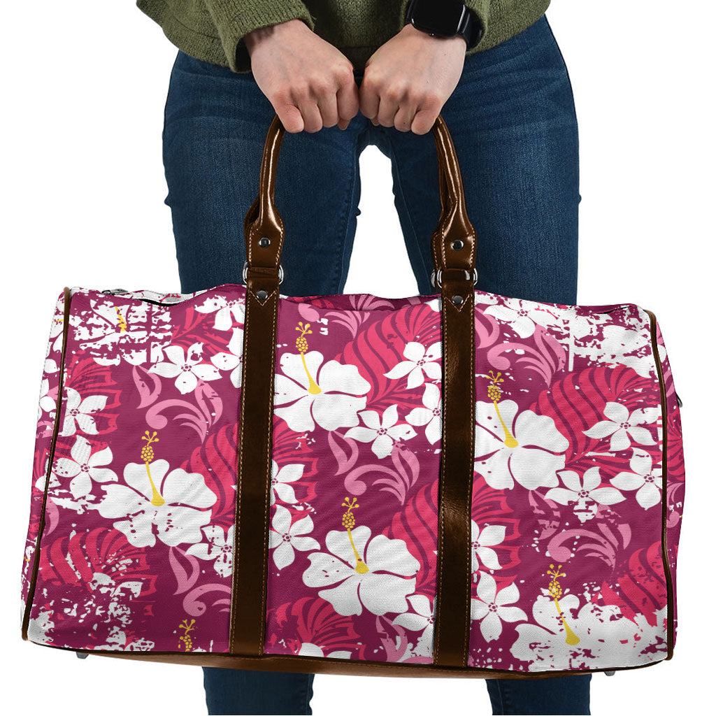 Pink Hawaiian Hibiscus Monstera Travel Bag Grunge Stylized LT01 Pink - Polynesian Pride