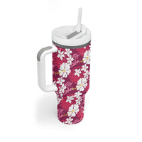 Pink Hawaiian Hibiscus Monstera Tumbler With Handle Grunge Stylized LT01 - Polynesian Pride