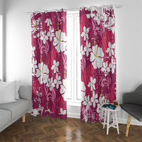 Pink Hawaiian Hibiscus Monstera Window Curtain Grunge Stylized