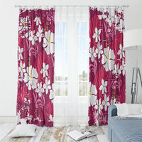 Pink Hawaiian Hibiscus Monstera Window Curtain Grunge Stylized