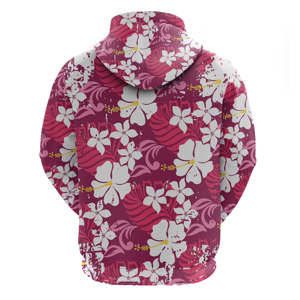 Pink Hawaiian Hibiscus Monstera Zip Hoodie Grunge Stylized