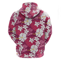 Pink Hawaiian Hibiscus Monstera Zip Hoodie Grunge Stylized