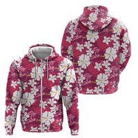 Pink Hawaiian Hibiscus Monstera Zip Hoodie Grunge Stylized