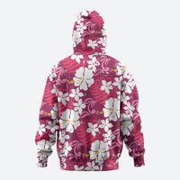Pink Hawaiian Hibiscus Monstera Zip Hoodie Grunge Stylized