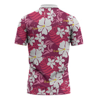Pink Hawaiian Hibiscus Monstera Zipper Polo Shirt Grunge Stylized