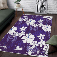 Purple Hawaiian Hibiscus Monstera Area Rug Grunge Stylized