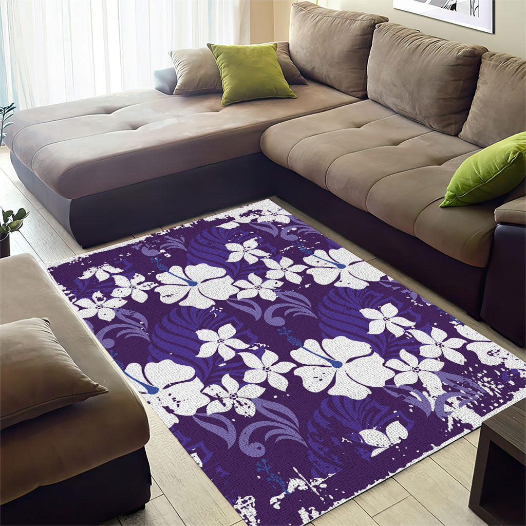 Purple Hawaiian Hibiscus Monstera Area Rug Grunge Stylized
