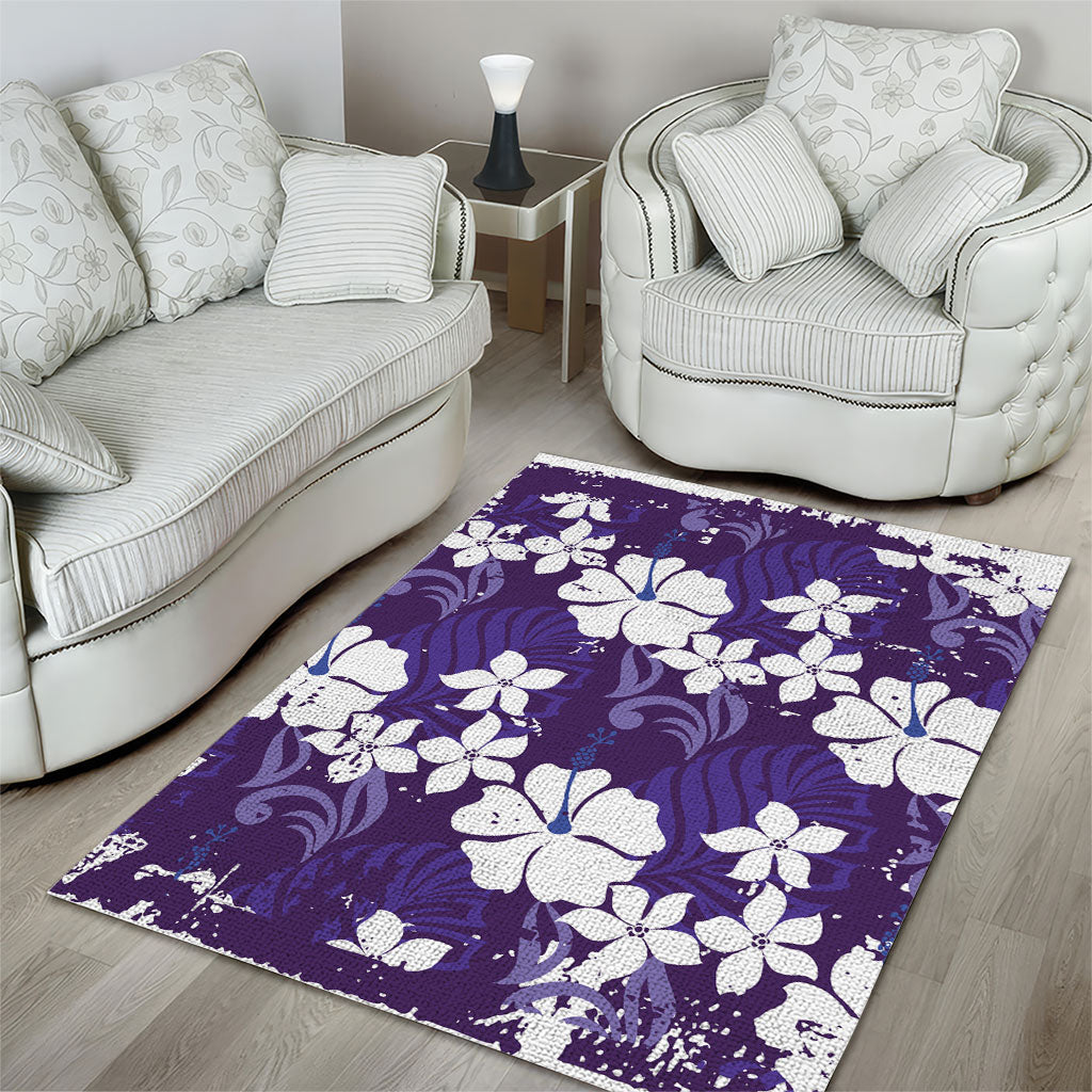 Purple Hawaiian Hibiscus Monstera Area Rug Grunge Stylized