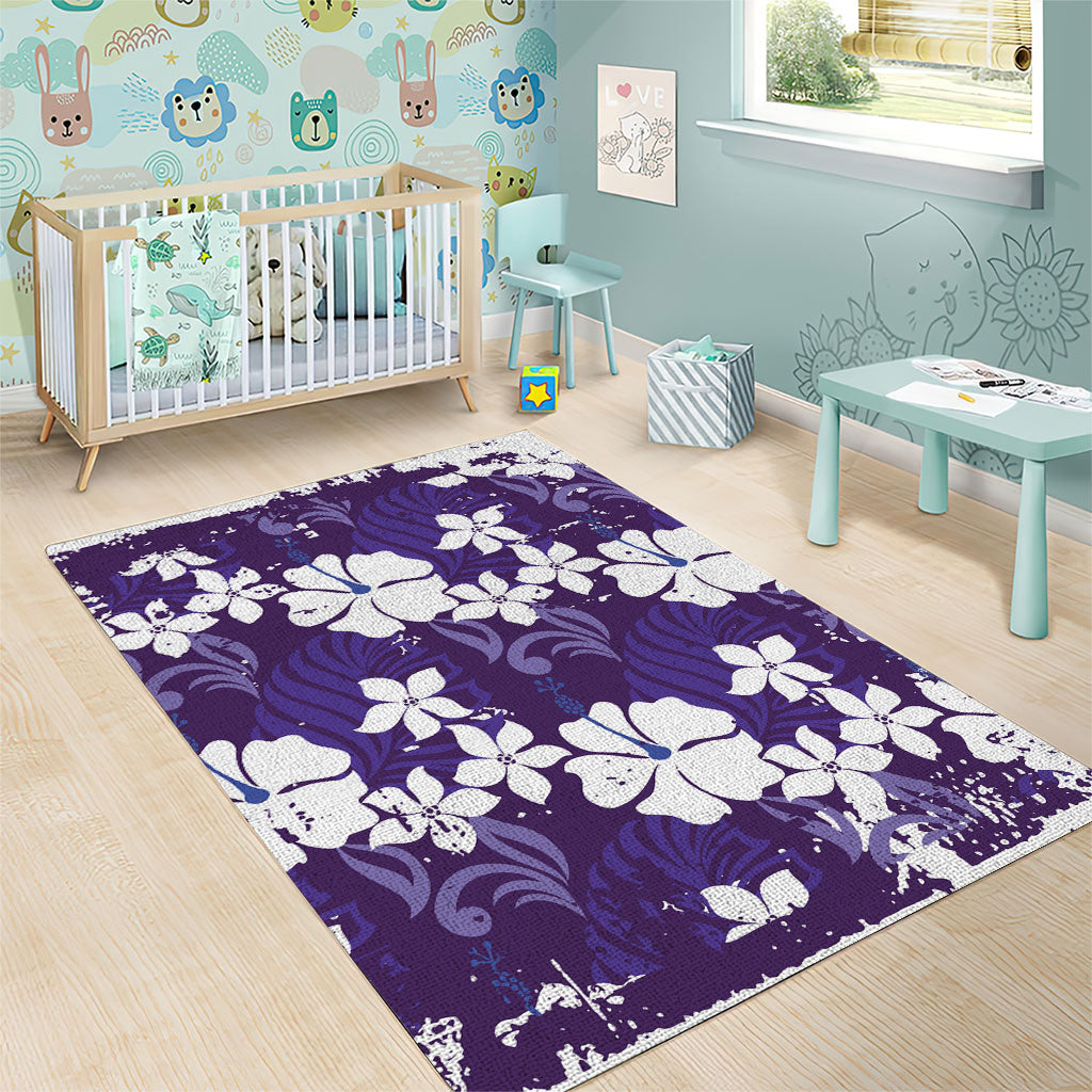 Purple Hawaiian Hibiscus Monstera Area Rug Grunge Stylized
