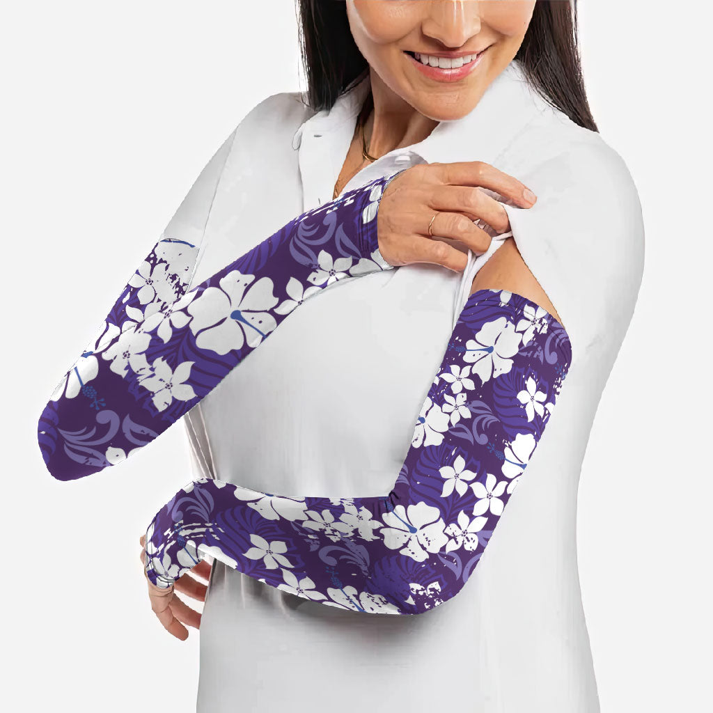 Purple Hawaiian Hibiscus Monstera Arm Sleeves Grunge Stylized