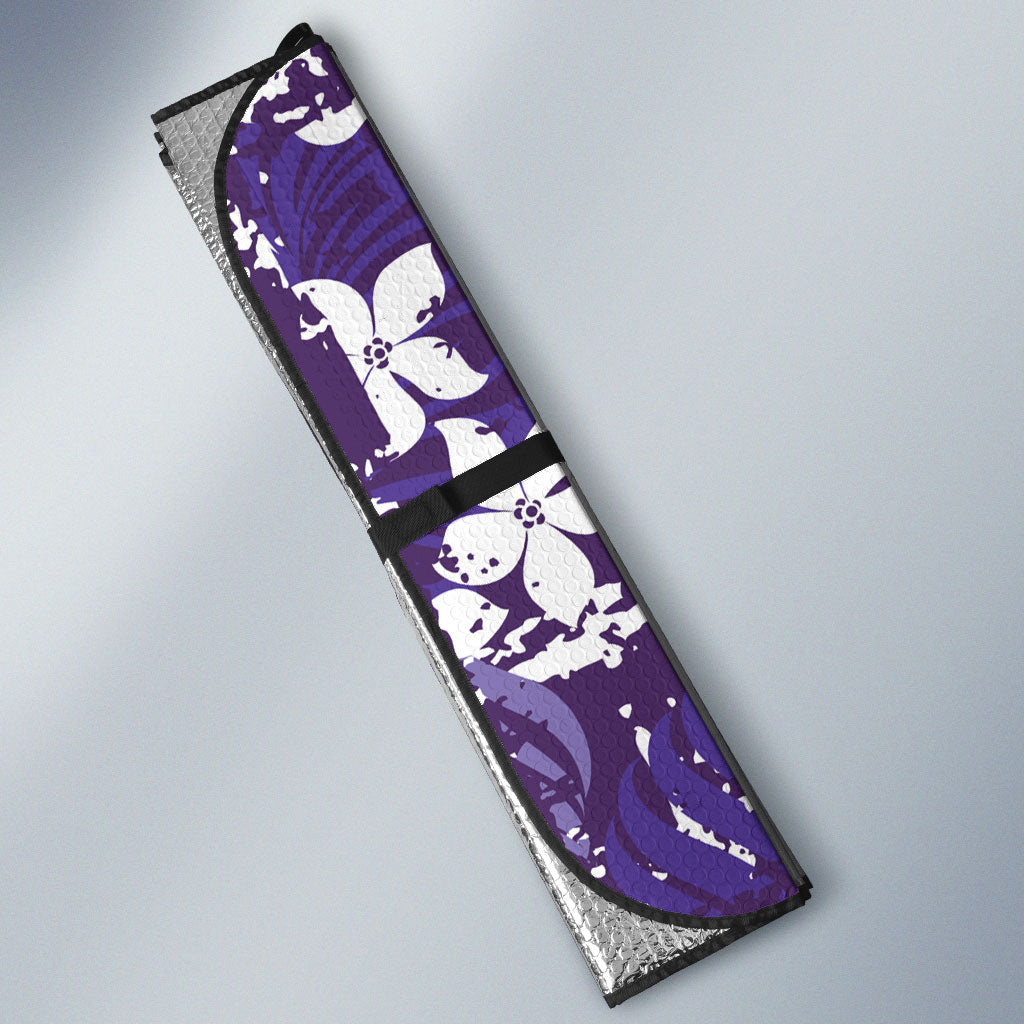 Purple Hawaiian Hibiscus Monstera Auto Sun Shade Grunge Stylized LT01 - Polynesian Pride