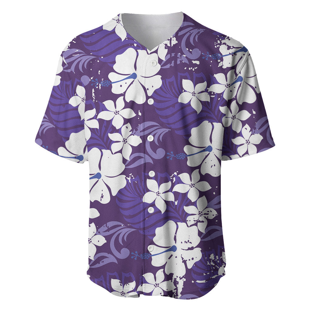 Purple Hawaiian Hibiscus Monstera Baseball Jersey Grunge Stylized LT01 Purple - Polynesian Pride