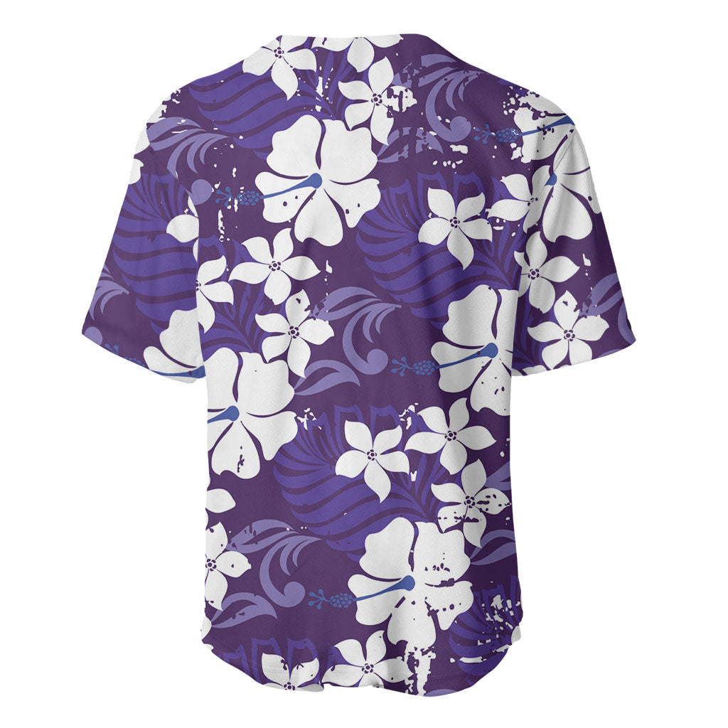 Purple Hawaiian Hibiscus Monstera Baseball Jersey Grunge Stylized