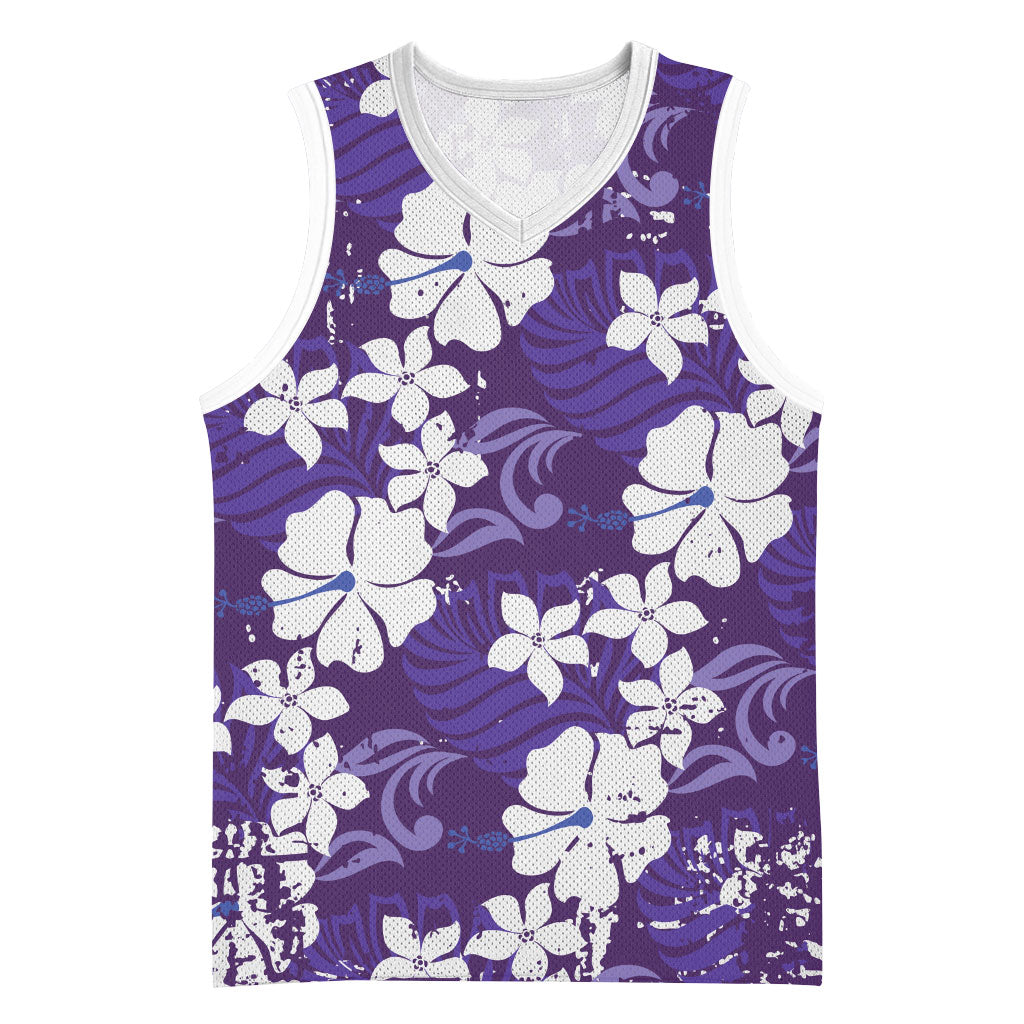 Purple Hawaiian Hibiscus Monstera Basketball Jersey Grunge Stylized