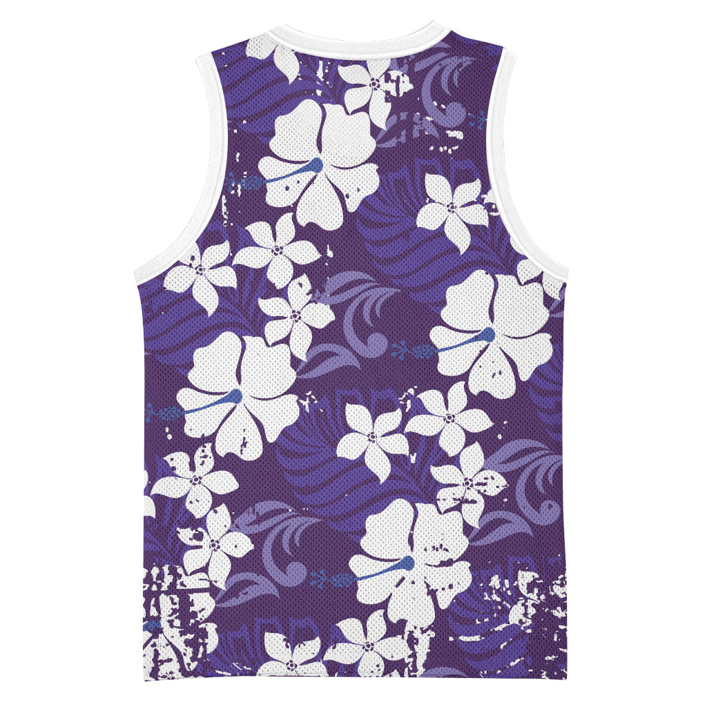 Purple Hawaiian Hibiscus Monstera Basketball Jersey Grunge Stylized
