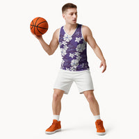 Purple Hawaiian Hibiscus Monstera Basketball Jersey Grunge Stylized