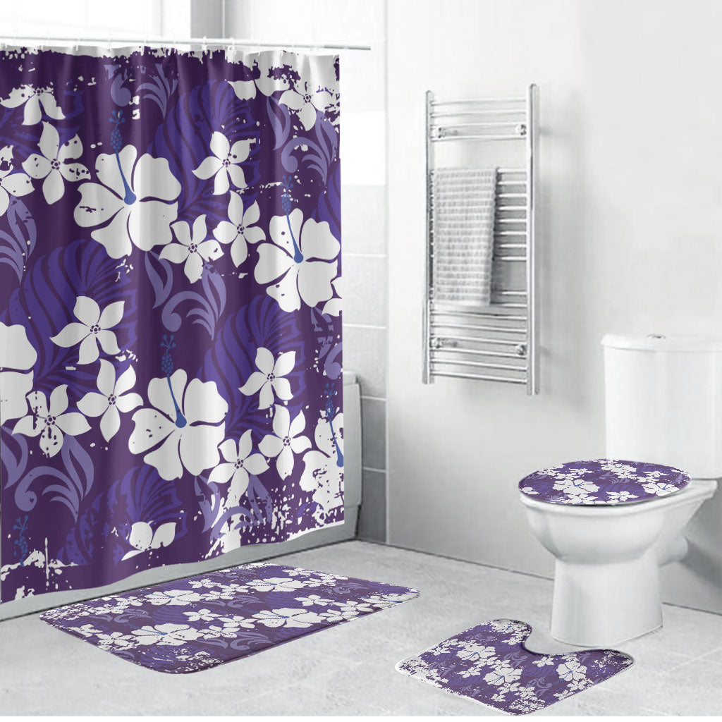 Purple Hawaiian Hibiscus Monstera Bathroom Set Grunge Stylized