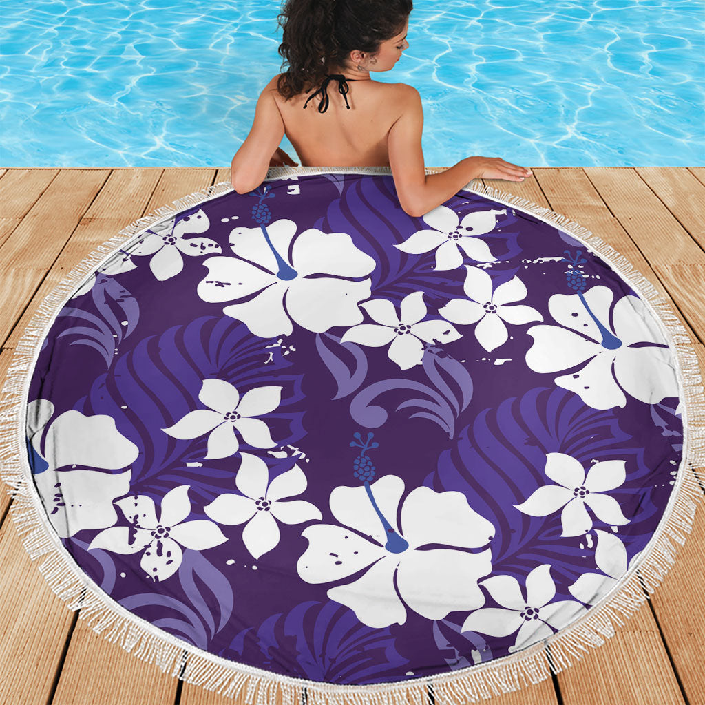 Purple Hawaiian Hibiscus Monstera Beach Blanket Grunge Stylized LT01 - Polynesian Pride