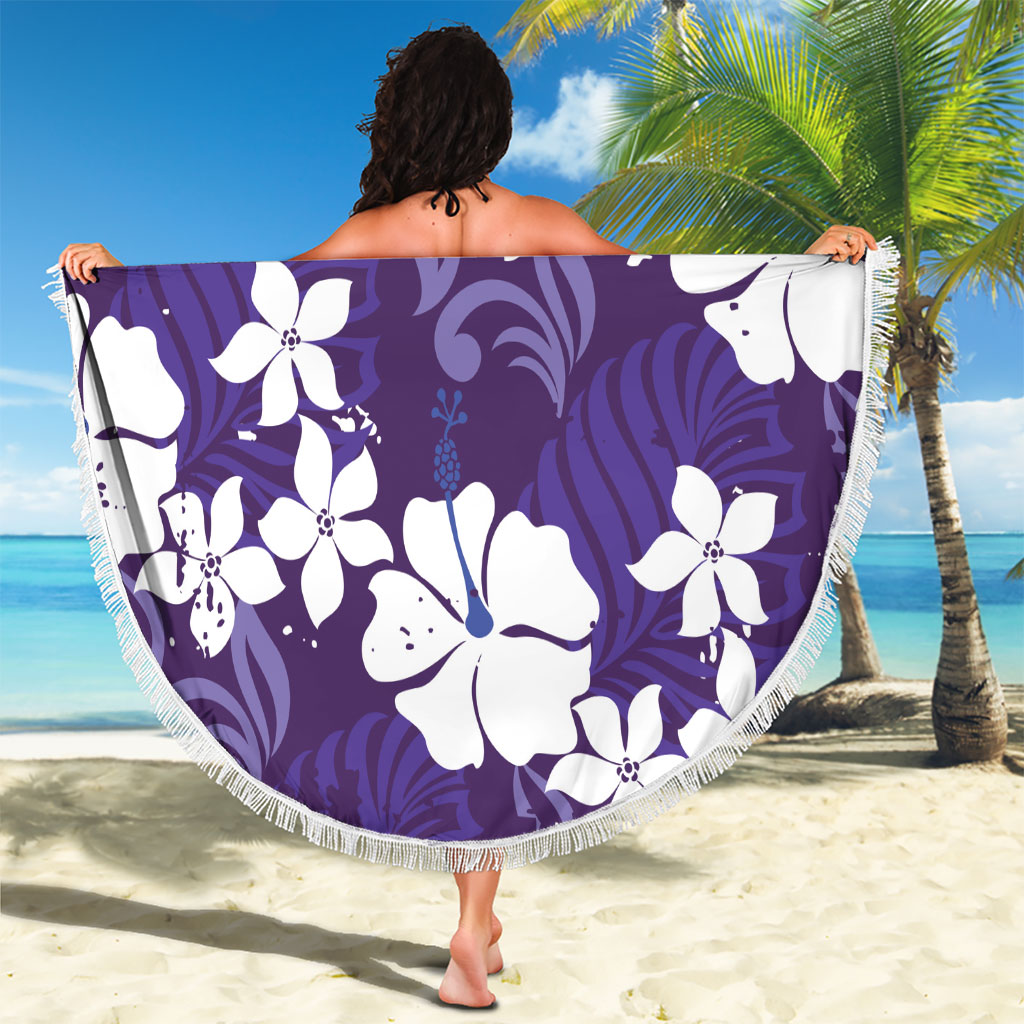 Purple Hawaiian Hibiscus Monstera Beach Blanket Grunge Stylized LT01 - Polynesian Pride