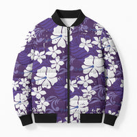 Purple Hawaiian Hibiscus Monstera Bomber Puffer Jacket Grunge Stylized LT01 Unisex Purple - Polynesian Pride